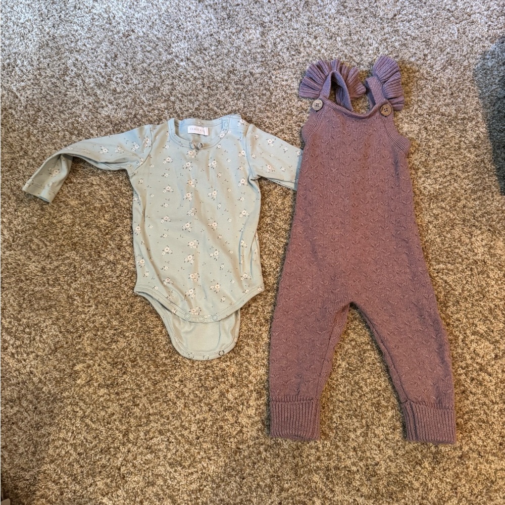 Jamie Kay Floral Baby Onesie and Sweater Overalls